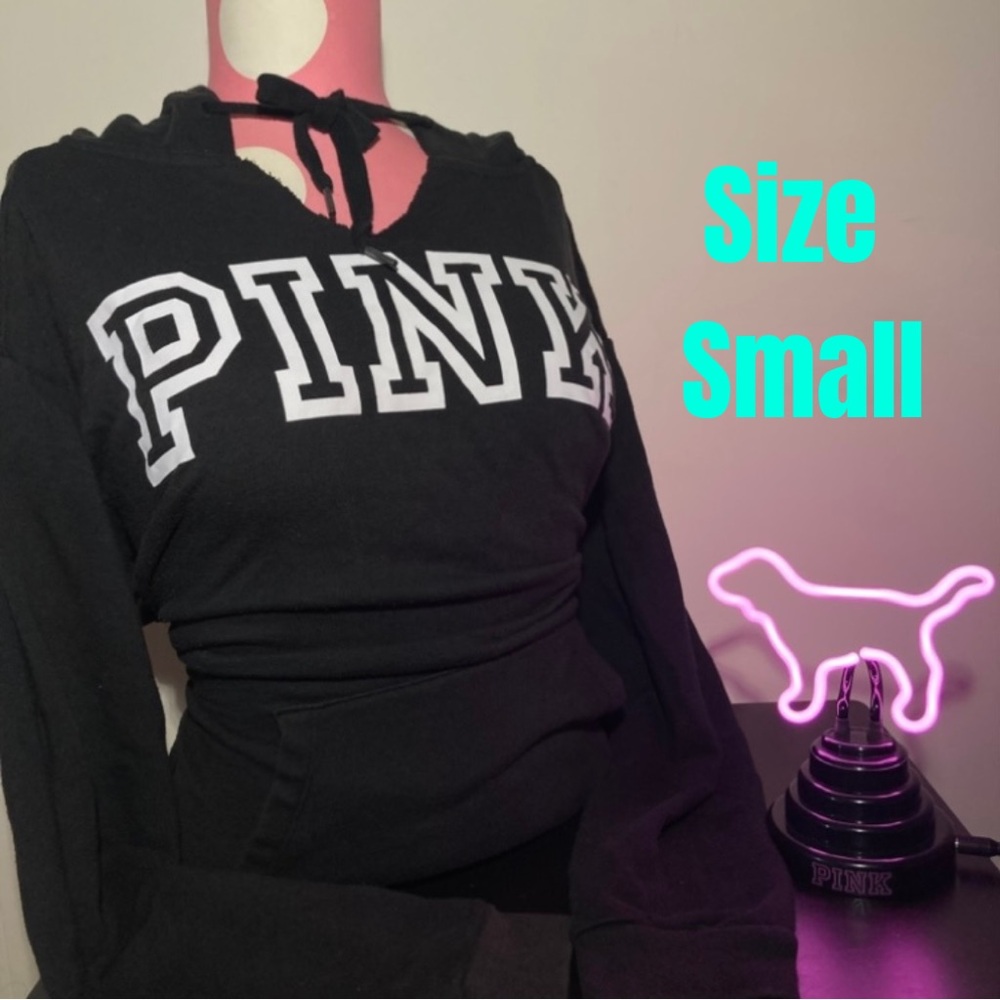 Victoria’s Secret Pink Logo Hoodie Oversized Campus Pullover Black Size Small